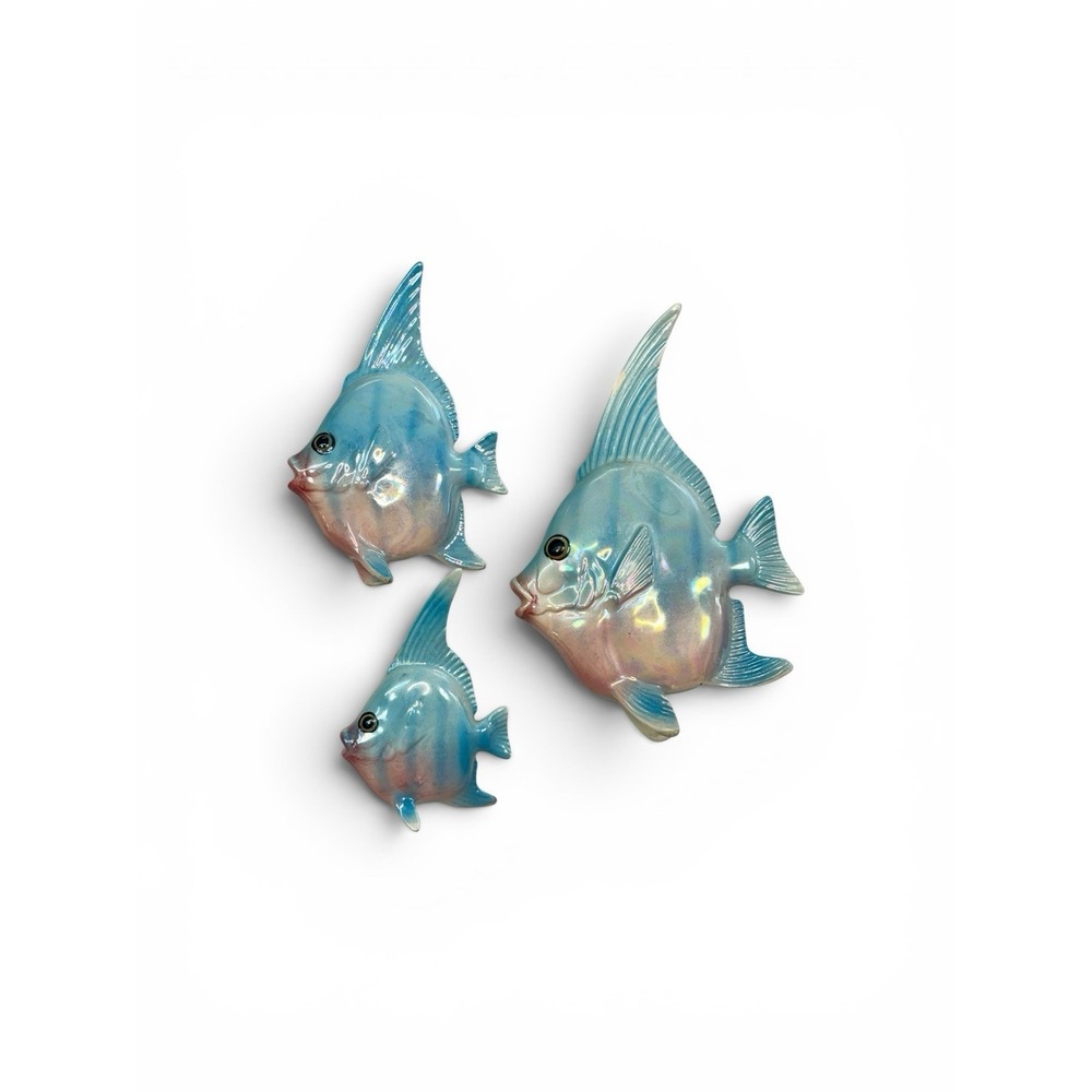 Vintage Set 3 Norcrest Or Ceramicraft Ceramic Iridescent Fish Wall Decor Pink - Picture 2 of 11